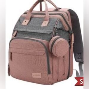 MULTI Compartment diaper bag with changing pad, USB & foldable crib
